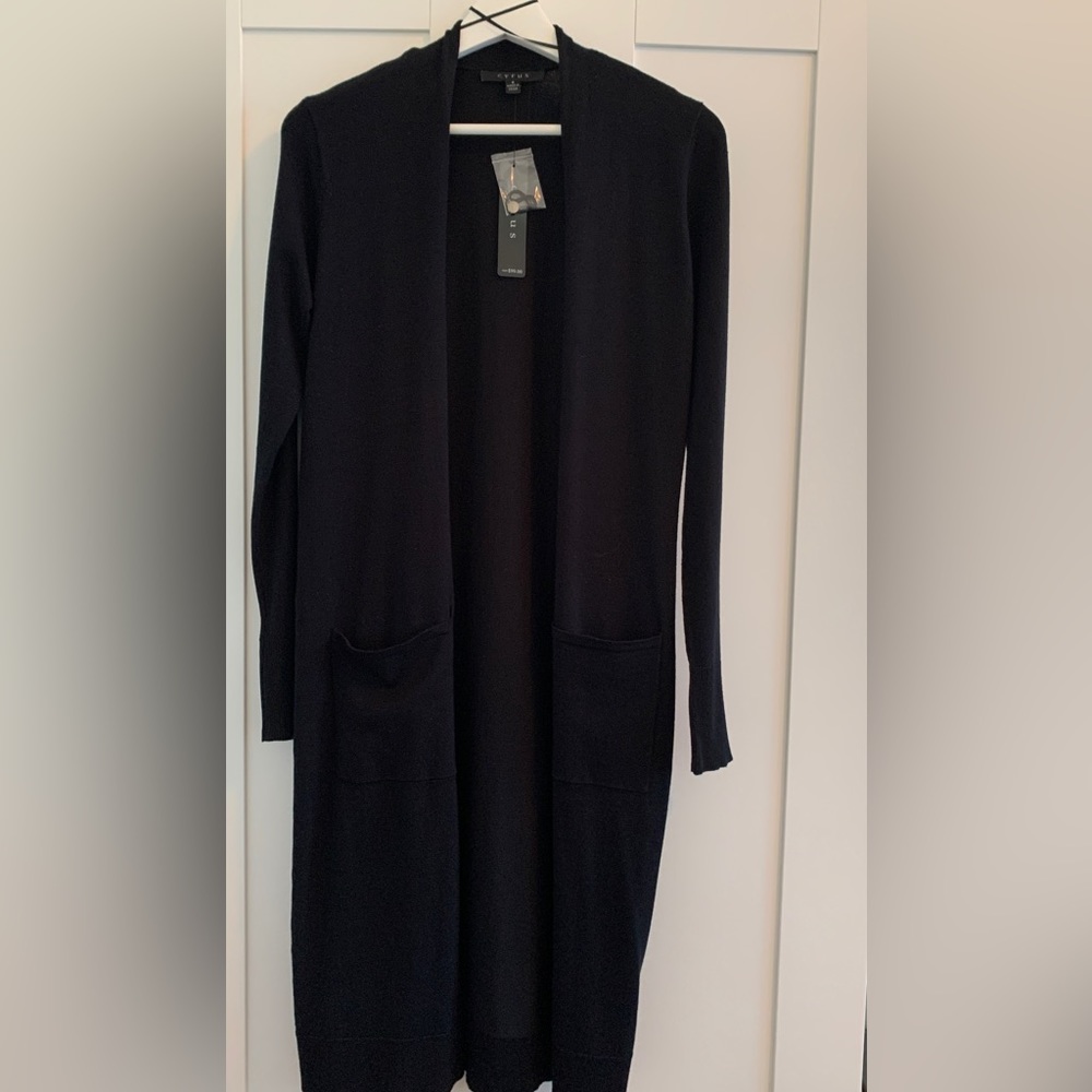 Cyrus Long Knit Open Front Duster Sweater w/ Button Sleeve Pockets Sz Sm NWT